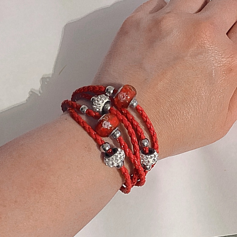 Red & Silver Beaded Bracelet - Picture 4 of 7